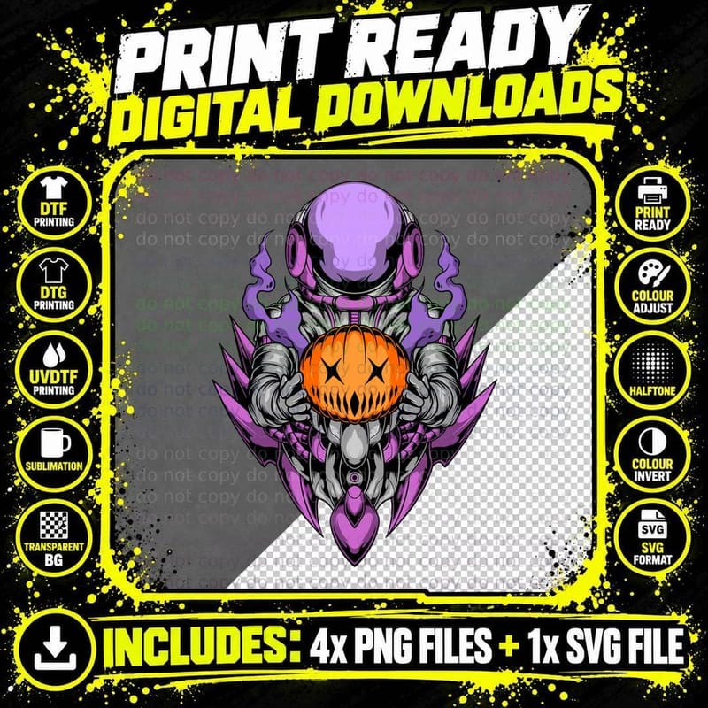 Pumpkin Brain Orange Jack-O-Lantern Purple T-Shirt Png SVG Digital Bundle