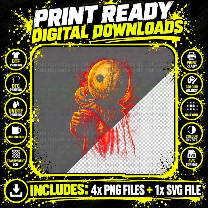 Pumpkin Head Skeleton T-Shirt, Halftone Horror Halloween Png SVG Digital Bundle