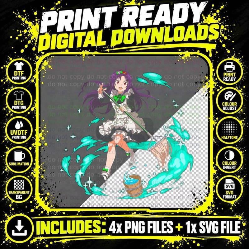 Purple Witch Purple-Haired Girl Cyan Magical Effects Png SVG Digital Bundle