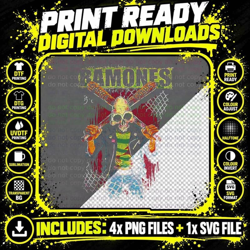 Ramones Hey Skeleton Punk in Leather Jacket with Crossed Png SVG Digital Bundle