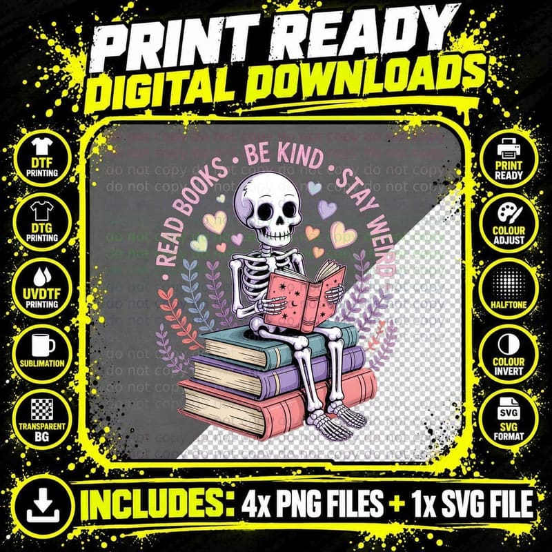 Read Books Be Kind Stay Weird Books T-Shirt Png SVG Digital Bundle