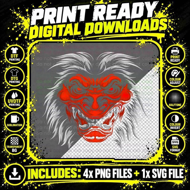Red Demon Oni Mask Head Horror T-Shirt Png SVG Digital Bundle