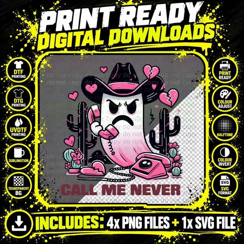 Rejector Call Me Never Angry Ghost with Broken Hearts Png SVG Digital Bundle