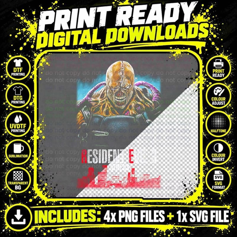 Resident Evil 3 Nemesis Monster Creature Red Cyan Blue Png SVG Digital Bundle