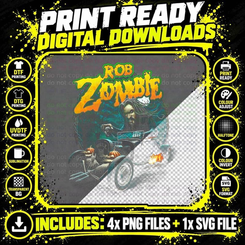 Rob Zombie Green Teal Figure Guitar Hot Rod Horror Rock Png SVG Digital Bundle