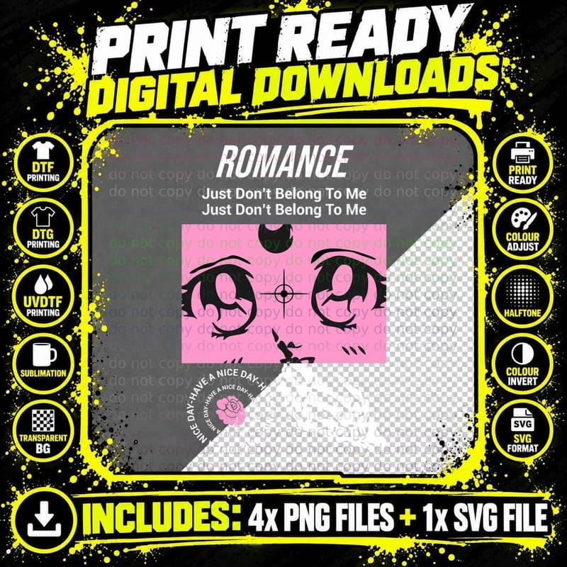 Romantic Goth Romance Just Don't Belong to Me Pink Eyes Png SVG Digital Bundle