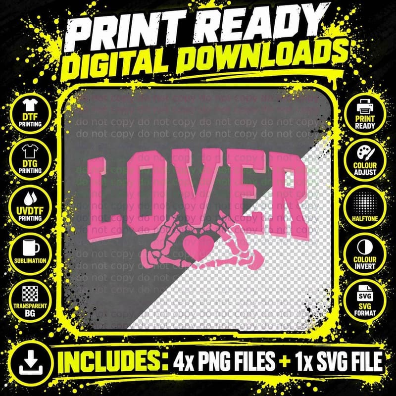 Romantic Lover Pink Distressed Text with Skeleton Hand Png SVG Digital Bundle