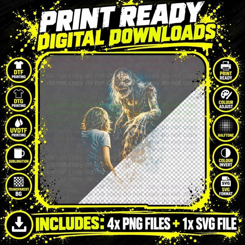 Rotting Zombie T-Shirt, Halftone Resident Evil Undead Png SVG Digital Bundle