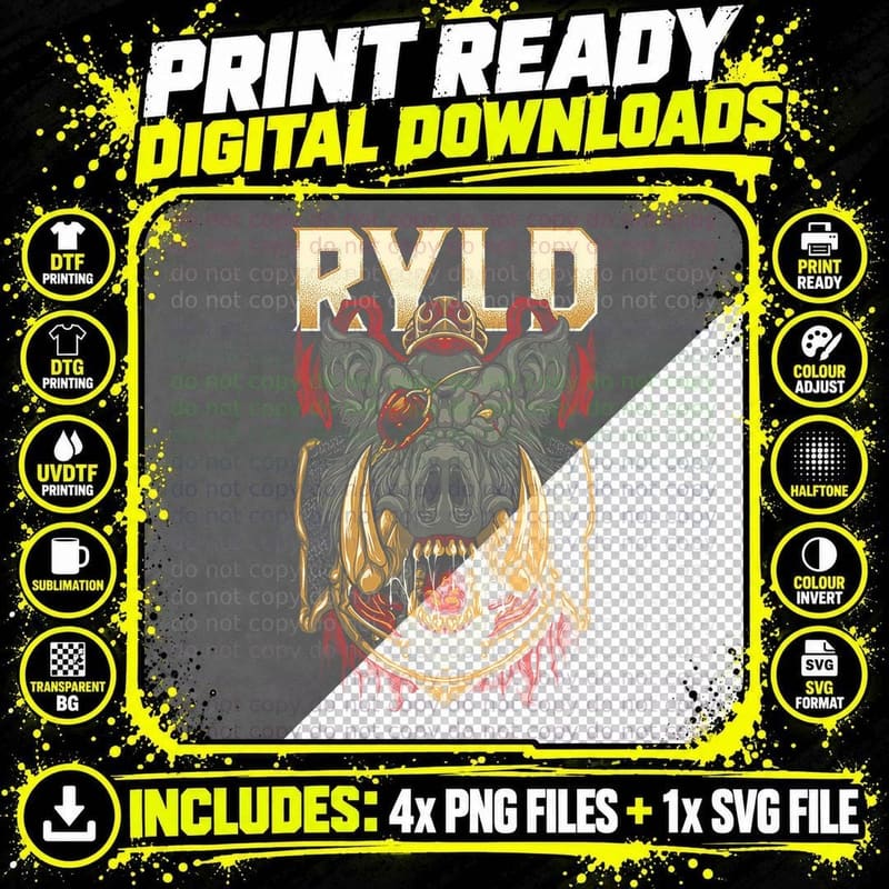 Ryld Demon Skull Horror Dark Fantasy T-Shirt Png SVG Digital Bundle