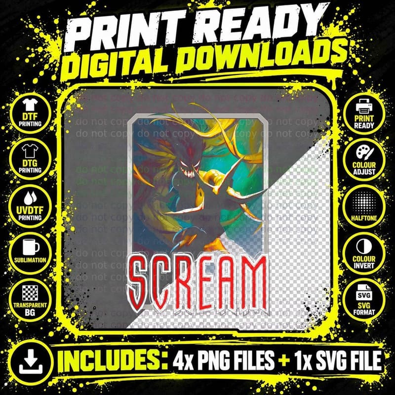 Scream Red White Demon Creature Horror T-Shirt Png SVG Digital Bundle