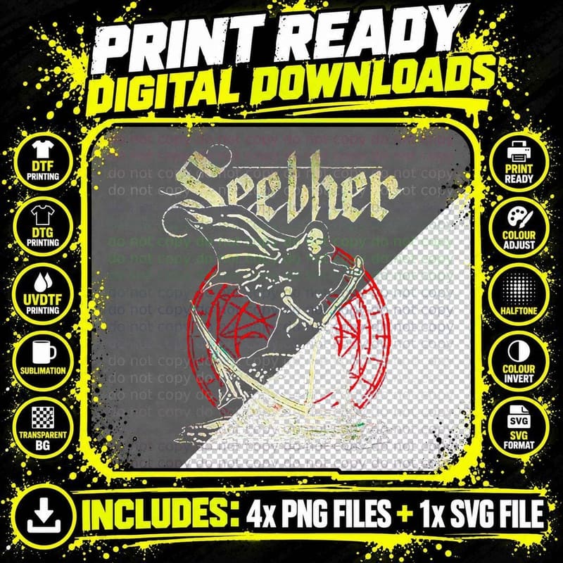 Seether Skeleton Death Metal Red Yellow Halftone T-Shirt Png SVG Digital Bundle