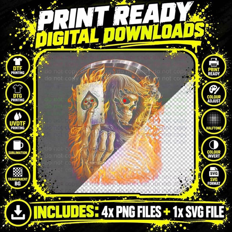 Skeletal Hands with Skulls Flaming Skeleton with Fiery Png SVG Digital Bundle