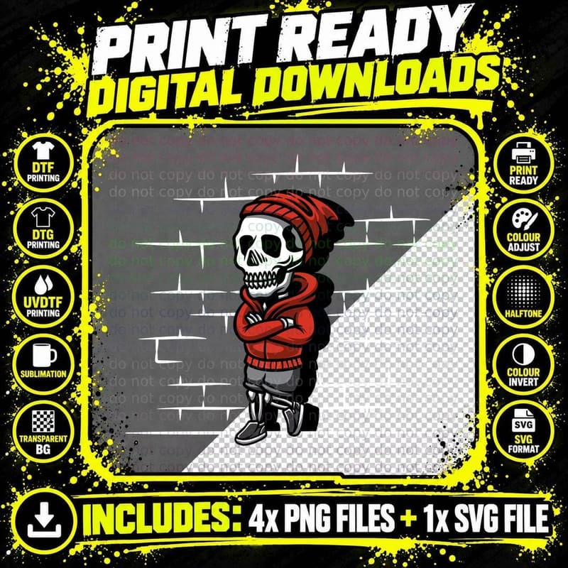 Skeleton Beanie Brick Wall Red Winter T-Shirt Png SVG Digital Bundle