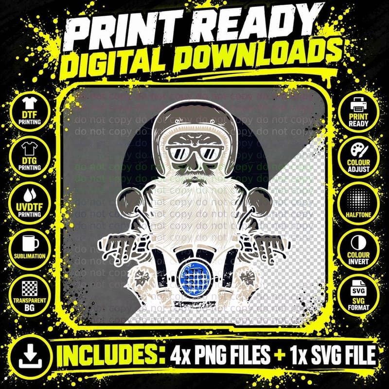 Skeleton Biker Skull with Motorcycle Helmet Sunglasses Png SVG Digital Bundle