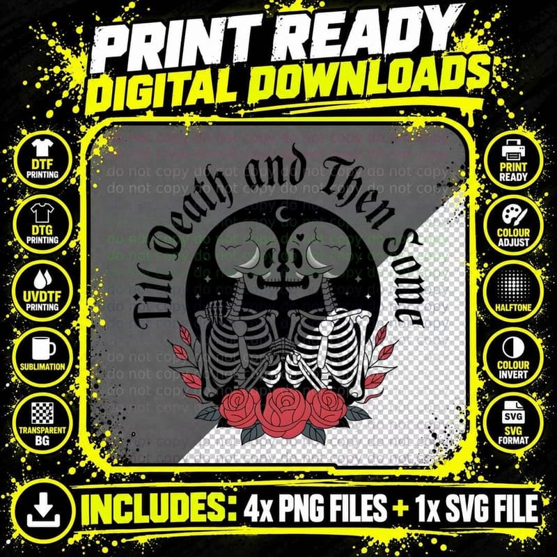 Skeleton Couple Till Death and Then Some Gothic Png SVG Digital Bundle