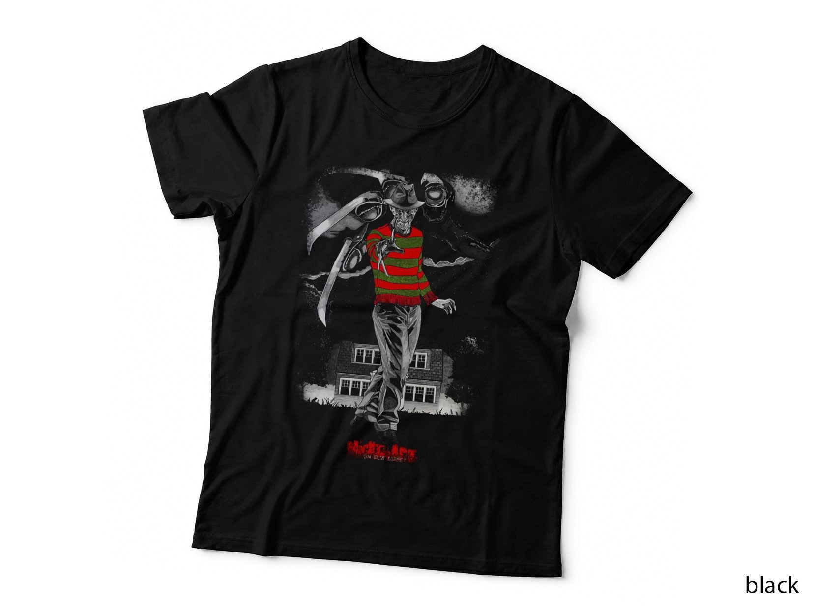 Skeleton Creature Red Stripe Skull Horror Halftone T-Shirt