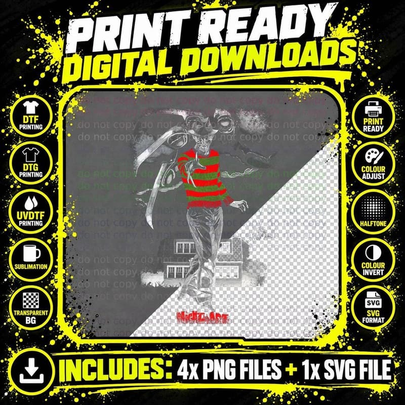 Skeleton Creature Red Stripe Skull Horror Halftone Png SVG Digital Bundle