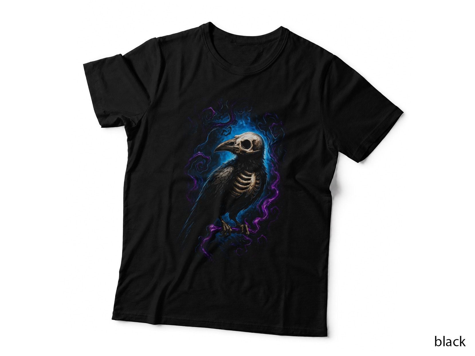 Skeleton Crow T-Shirt, Halftone Horror Raven Graphic Tee, Spooky Gothic Shirt