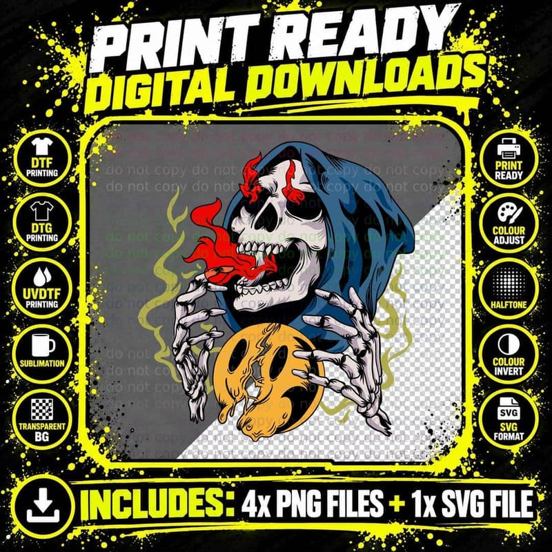 Skeleton Fire Flame Ball Dark Mystical T-Shirt Png SVG Digital Bundle