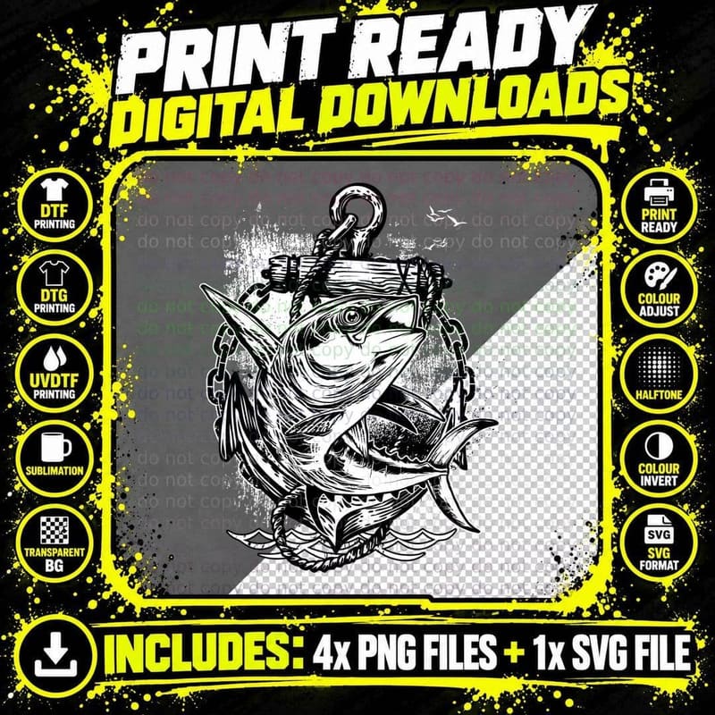 Skeleton Fish Bones Anchor Chains Pirate Theme T-Shirt Png SVG Digital Bundle