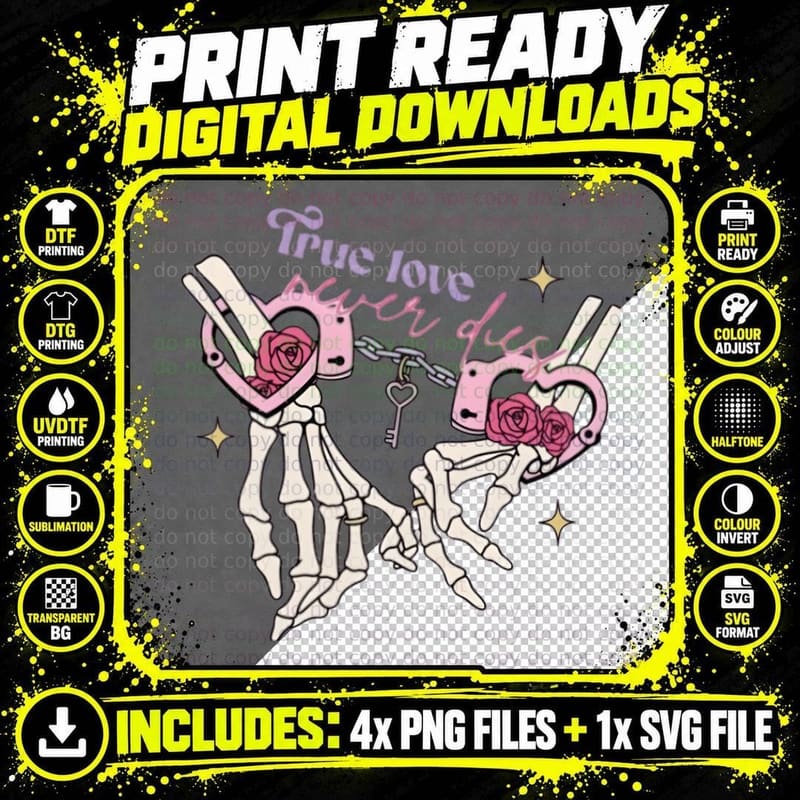 Skeleton Guns True Love Zach Gun Revolvers with Roses Png SVG Digital Bundle
