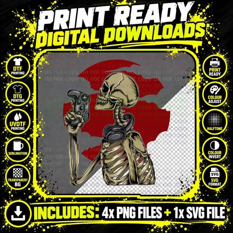 Skeleton Gunslinger Dark Skull Gun Red Gothic Weapon Png SVG Digital Bundle