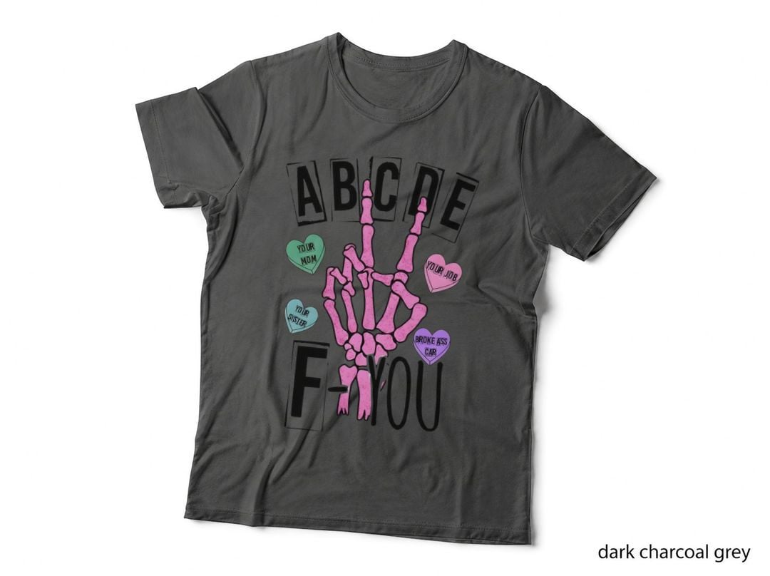 Skeleton Hand Abcde F You Peace Sign Distressed Hearts T-Shirt
