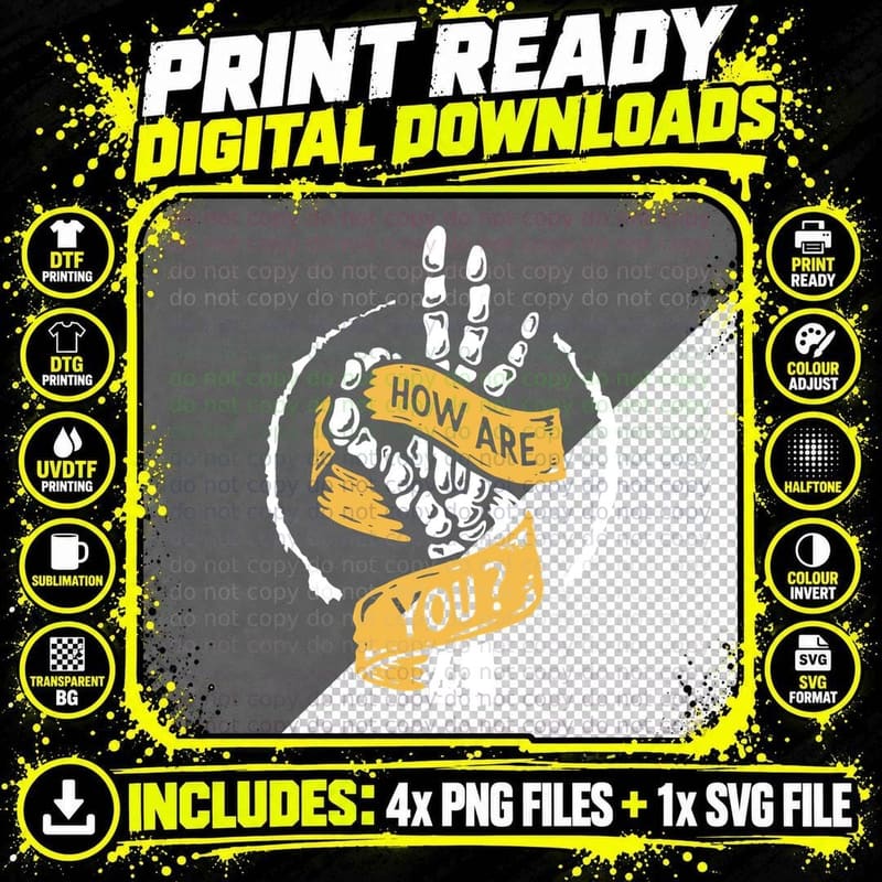 Skeleton Hand How Are You Bones Ribbons Comic T-Shirt Png SVG Digital Bundle