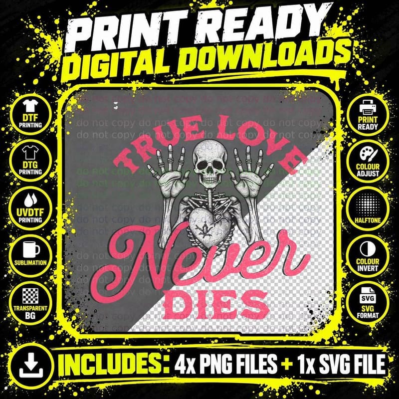 Skeleton Hands True Love Never Dies Gothic with Heart Png SVG Digital Bundle