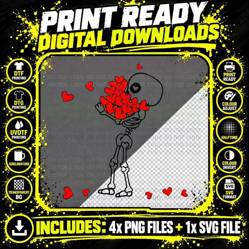 Skeleton Hearts Hand Love T-Shirt Png SVG Digital Bundle