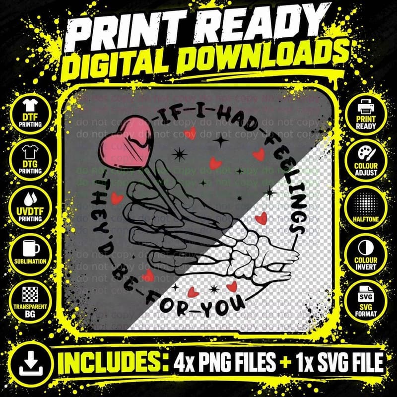 Skeleton If I Had Feelings Hands Holding Pink Heart Png SVG Digital Bundle