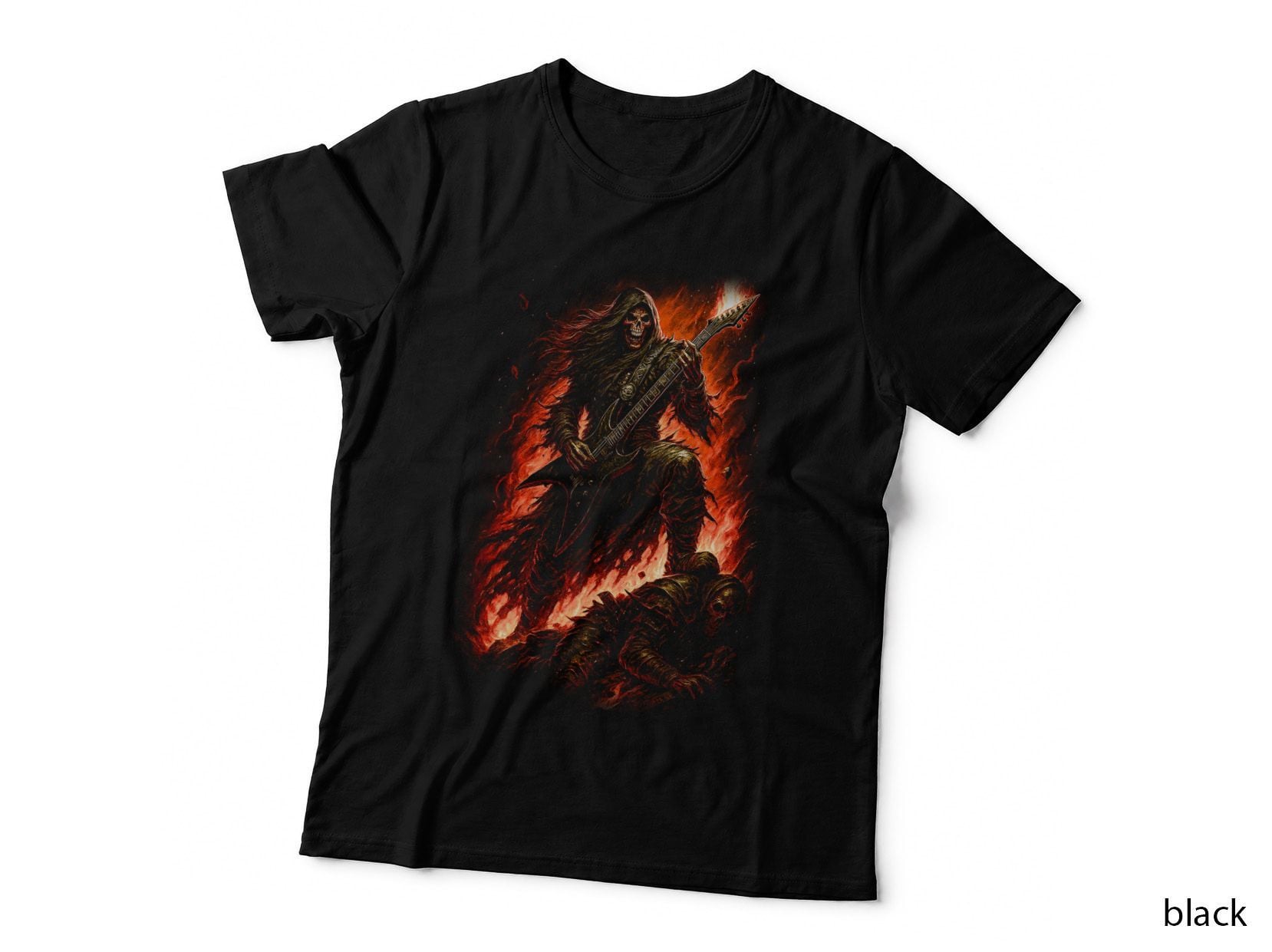 Skeleton Metal Guitarist T-Shirt, Halftone Gothic Skull Graphic Tee