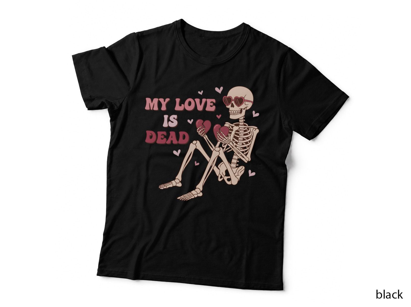 Skeleton My Love Is Dead Holding Coffin Hearts T-Shirt