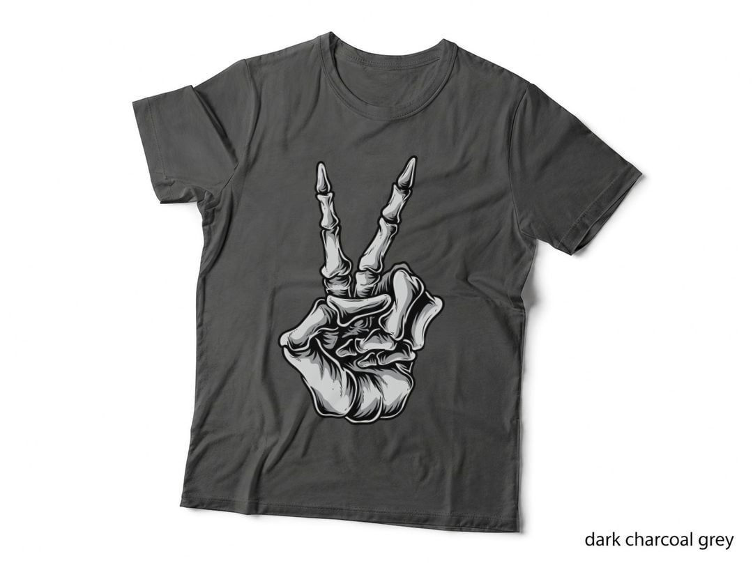Skeleton Peace Sign Hand Black White Goth T-Shirt