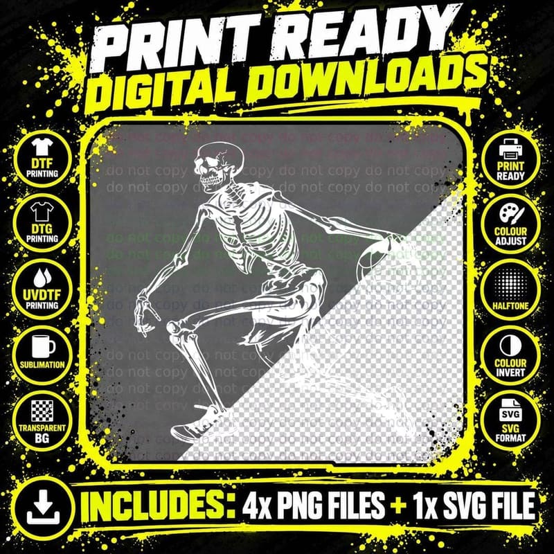 Skeleton Playing Basketball T-Shirt Png SVG Digital Bundle