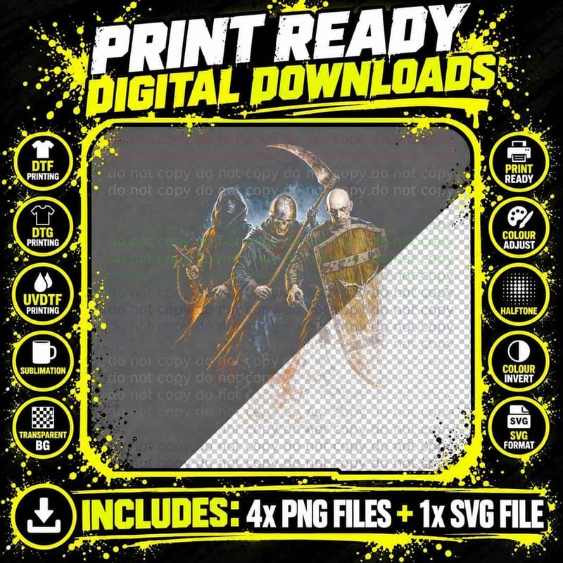 Skeleton Reapers T-Shirt, Halftone Resident Evil Horror Png SVG Digital Bundle