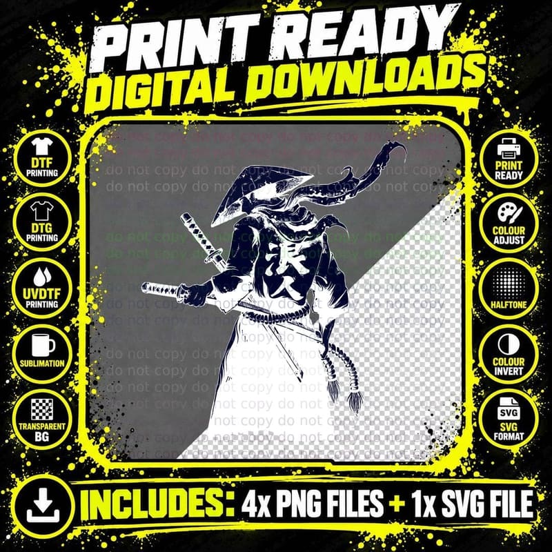 Skeleton Samurai Swords Warrior T-Shirt Png SVG Digital Bundle
