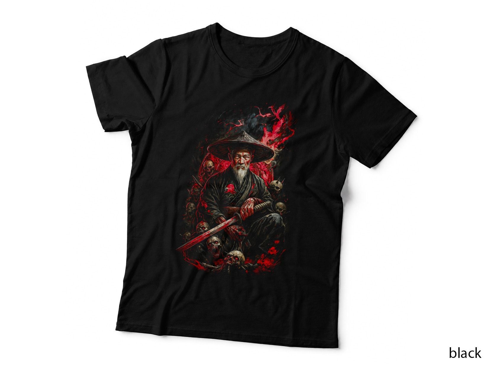 Skeleton Samurai Umbrella T-Shirt, Halftone Japanese Yokai Graphic Tee