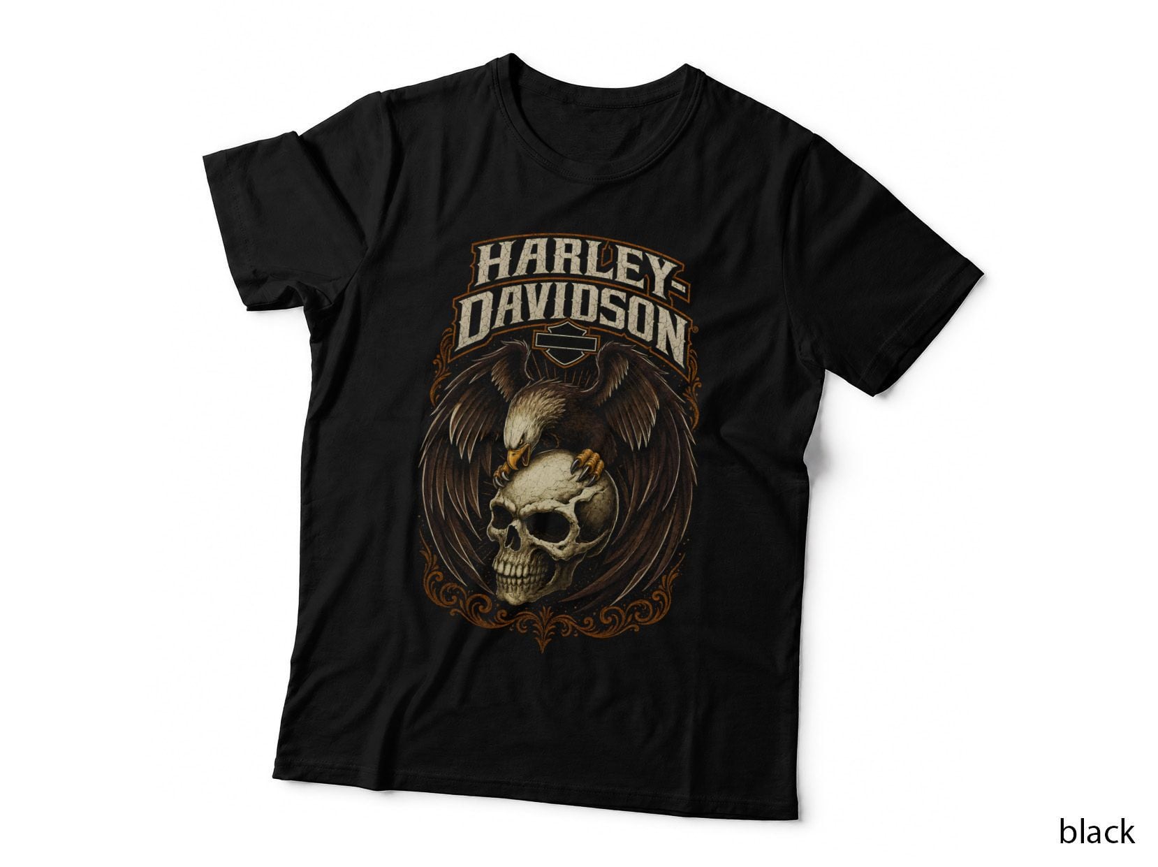 Skeleton Serpent Biker T-Shirt, Halftone Dark Motorcycle Graphic Tee