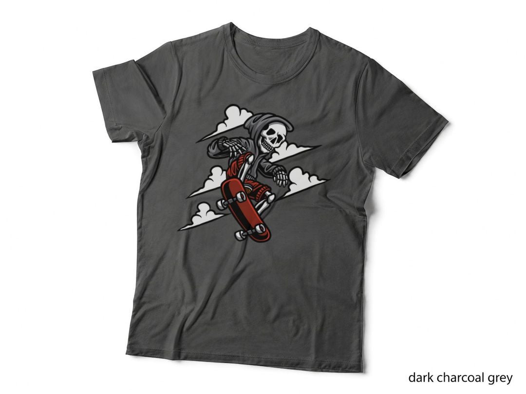 Skeleton Skateboard Snow Winter Clouds T-Shirt