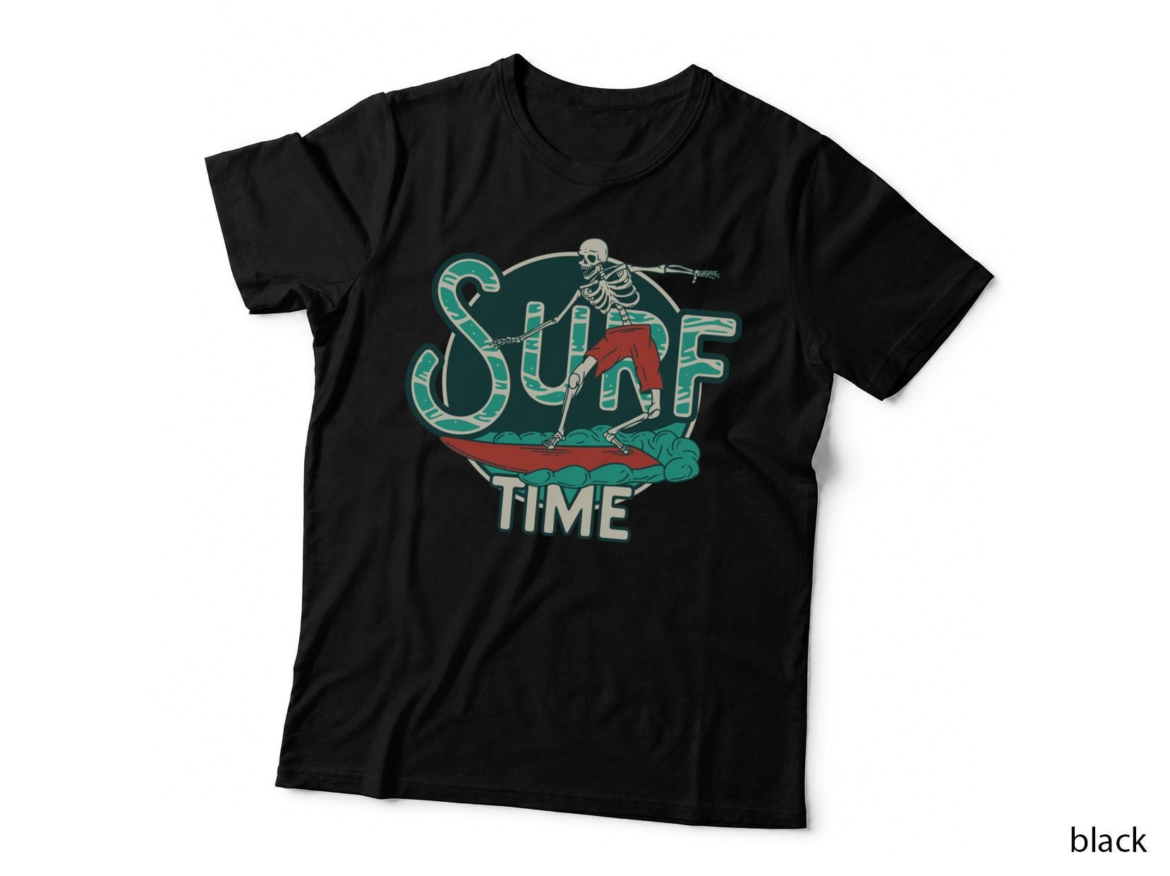 Skeleton Surfer Surf Time Surfing Bone Wave Ocean T-Shirt