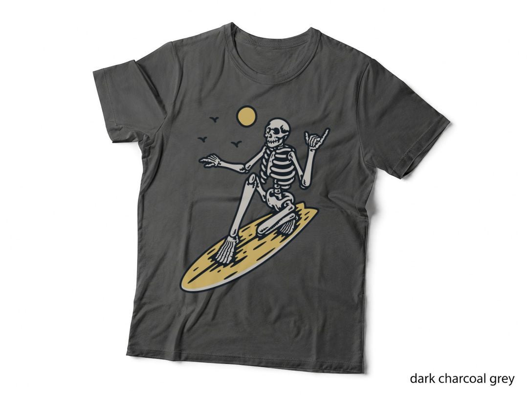 Skeleton Surfer Surfing Yellow Surfboard Retro T-Shirt
