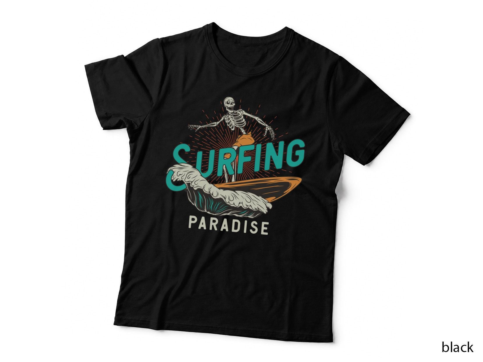 Skeleton Surfing Paradise Surf Wave Water Tropical T-Shirt
