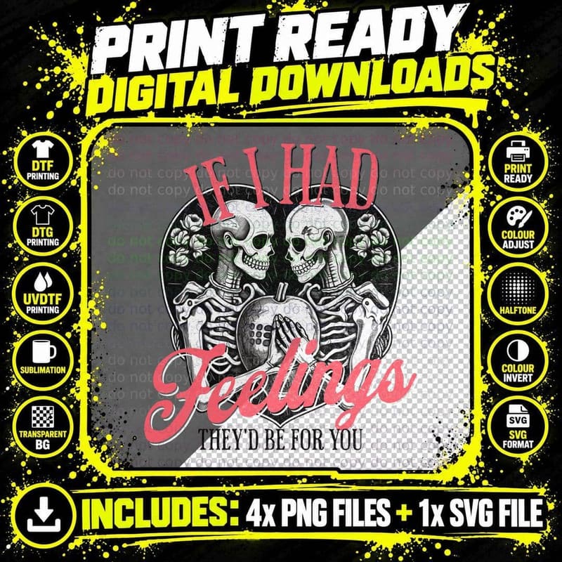 Skeleton Twins Feelings They'd Be for You Retro Gothic Png SVG Digital Bundle