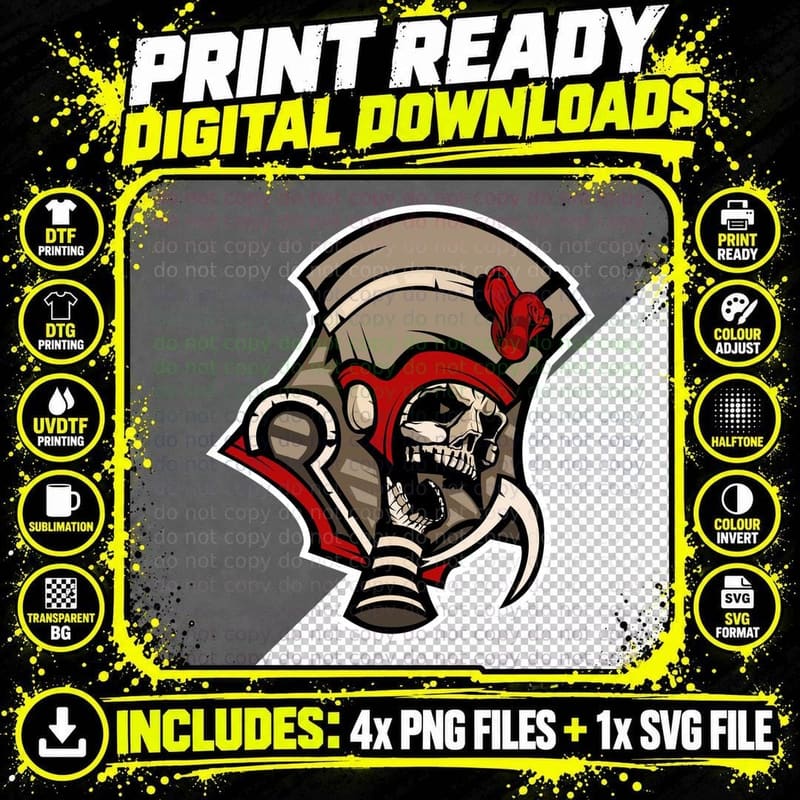 Skeleton Warrior Hat Beige Combat Skull T-Shirt Png SVG Digital Bundle