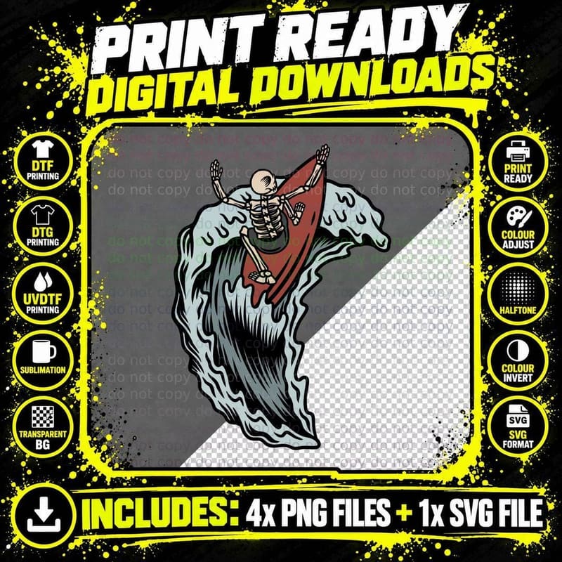 Skeleton Wave Red Mystical T-Shirt Png SVG Digital Bundle