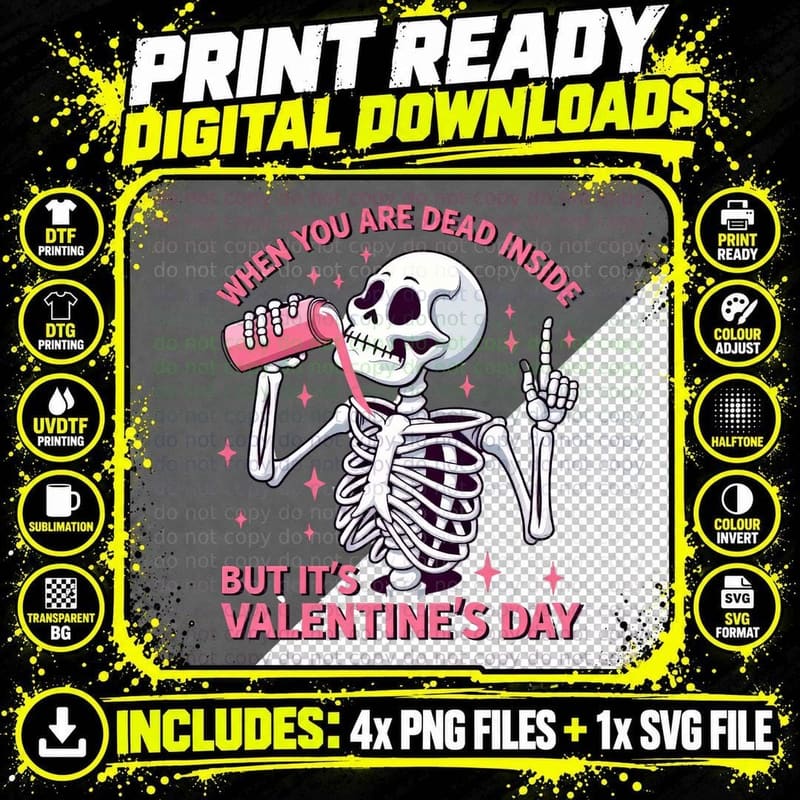Skeleton When You Are Dead Inside but It's Holding Beer Png SVG Digital Bundle