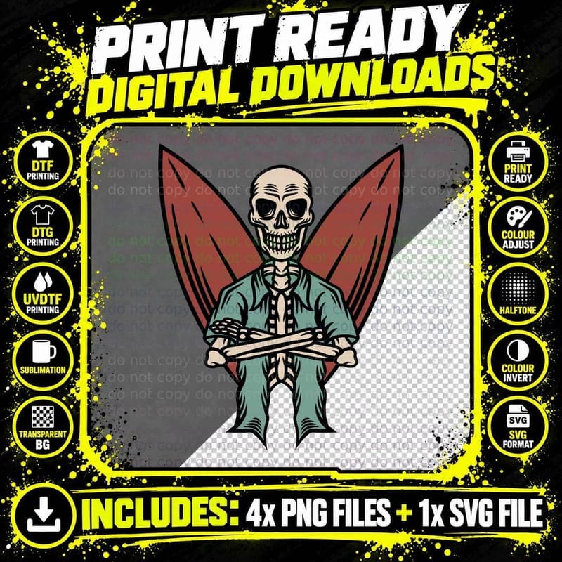 Skeleton Wings Demon Mythology T-Shirt Png SVG Digital Bundle