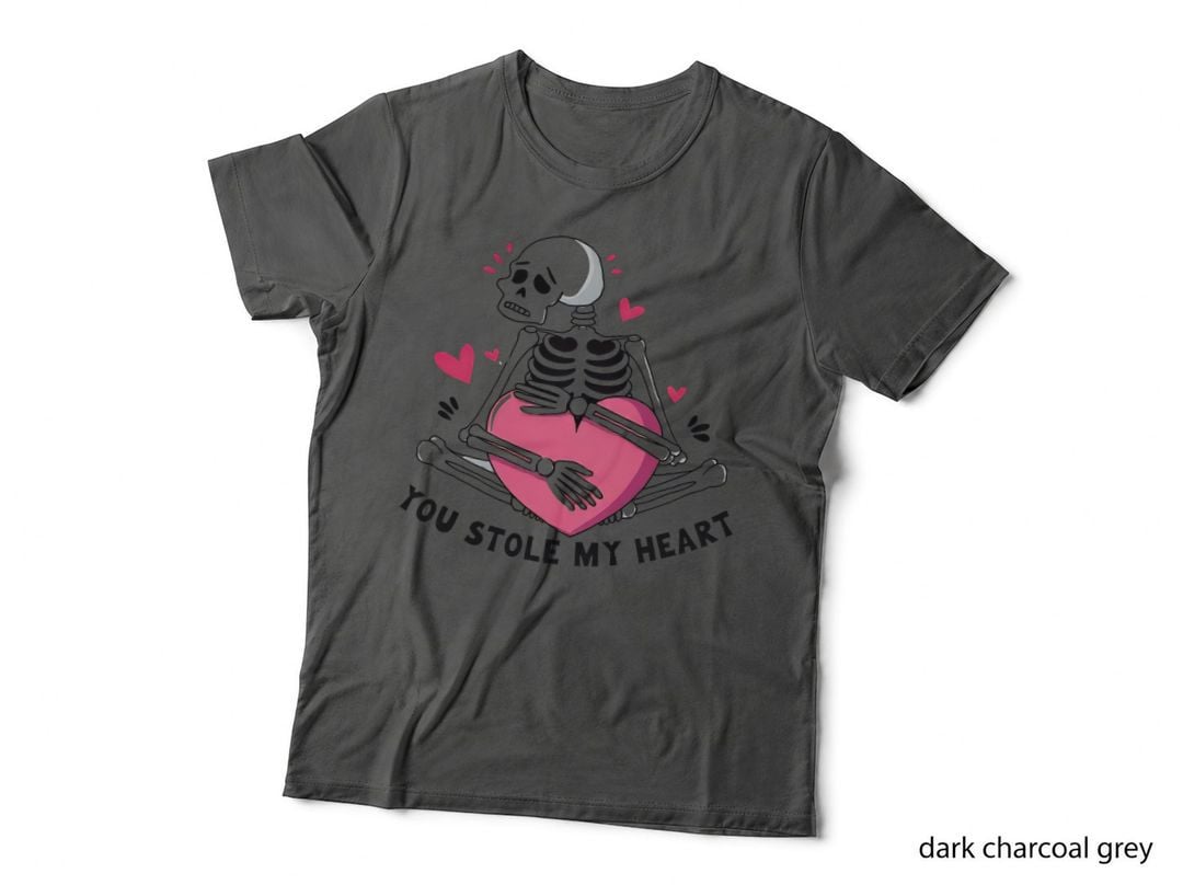 Skeleton You Stole My Heart Holding Pink Bones T-Shirt