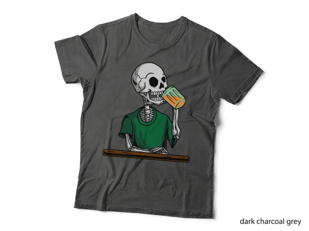Skeleton with Beer Skull Bottle Shirt Green Retro T-Shirt